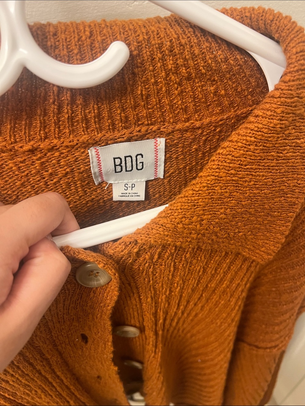 BDG Rust Button-Front Ribbed Collared Cardigan - Picture 2 of 2